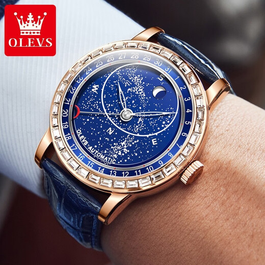 
OLEVS Swiss certified brand watch men's mechanical watch fully automatic men's watch luminous waterproof high-end star men's watch OLEVS-9923-rose shell drill ring