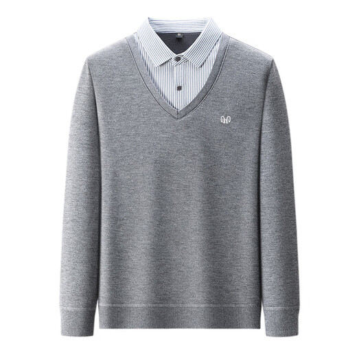 Hengyuanxiang 2025 Autumn and Winter Wool Sweater Men's Shirt Collar Fake Two-Piece Sweater Winter Plush Thickened Warm Knitted Wool Sweater Navy Blue 3XL (185) 160-175Jin Jin equals 0.5 kg