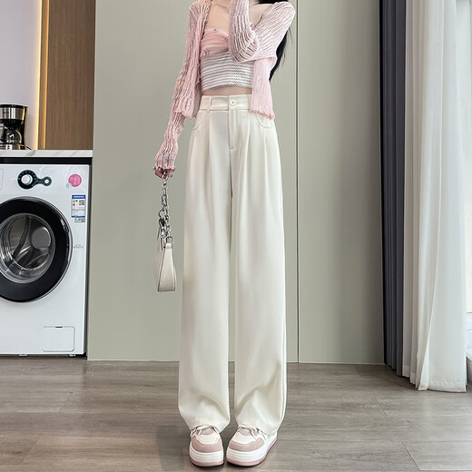 Jingluo schmale Version Eisseide Weitbein Hose für Frauen Sommer dünne hohe Taille Drape gerade-leg-Anzughose für Frauen lockere schlanke Freizeithosen YMS9221 Milchbraun (normaler Stil) 3xl