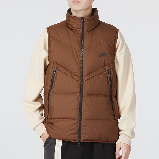 耐克（NIKE） 羽绒马甲男士2024冬季运动服加厚防风外套立领羽绒背心DD681 DV1136-259咖色85%灰鸭绒 L