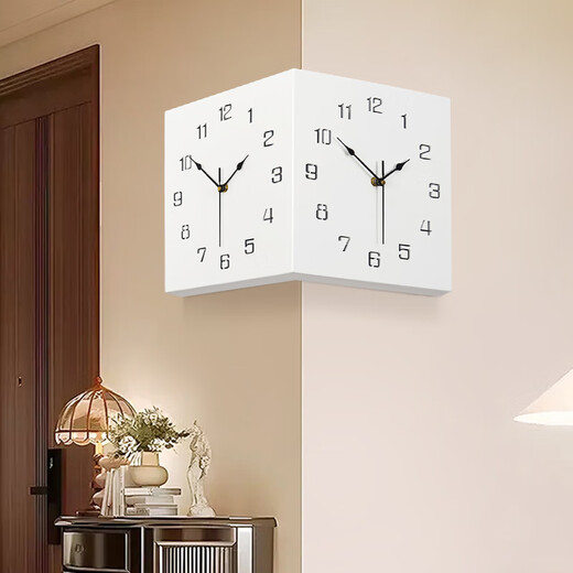 Zhuangshu reloj de pared de doble cara esquina de moderno simple de moda personalizada esquina de reloj de reloj silencioso pared de reloj de dos lados 9195 blanco