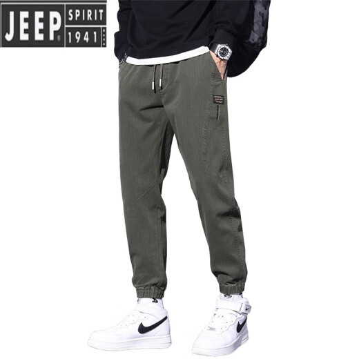 吉普（JEEP）2023年新款秋冬季加绒裤子男士加厚束脚工装潮流松紧腰休闲牛仔裤 9859黑色加绒 XL 【130-150斤】