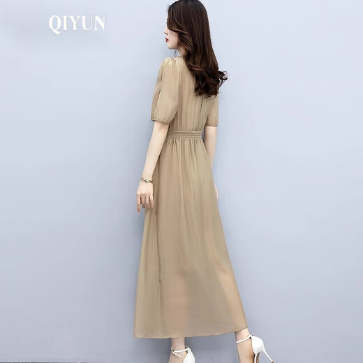 QIYUN品牌女装 新款天丝连衣裙女2024年新款夏季品牌高端欧货气质长裙 紫粉色 XL 【建议115-124斤】