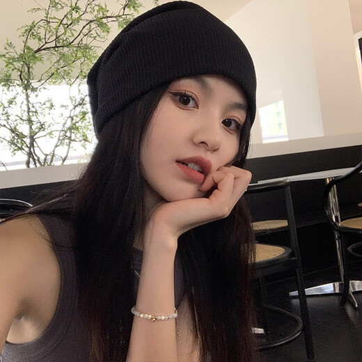 Feilan Nulun pile of hats men's winter cold hat women's turban men's trendy pullover hat ins Korean version versatile knitted hat thin headband nightcap confinement hat dark gray thin