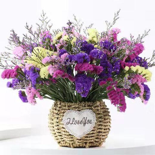 AIMAN Yunnan Flowers Dried Flower Bouquet Forget-Me-Not Lover Grass Combination Starry Gypsophila Living Room Real Flower Arrangement Home Furnishings Purple + Grass About 30 Pieces Not Excluding Flower Basket