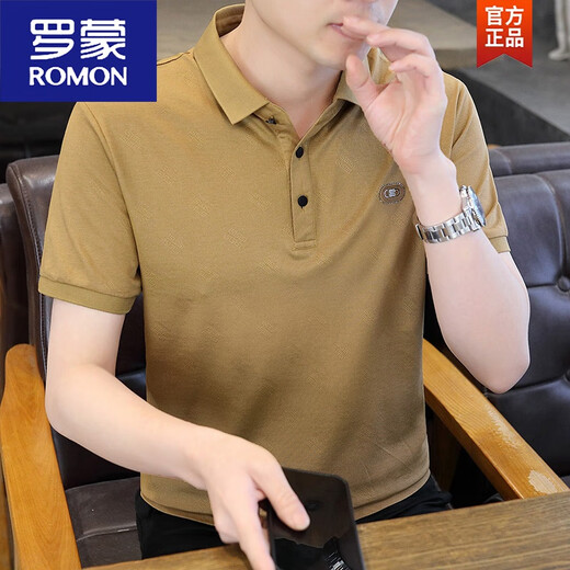 Romon kurzärmelige T-Shirt Herren Sommer 2025 Neues lässiges T-Shirt T-Shirt Top Trendy Slim American Polo. Dünnes Hemd 1105 Weiß M 90-110Jin [Jin ist 0,5 kg]