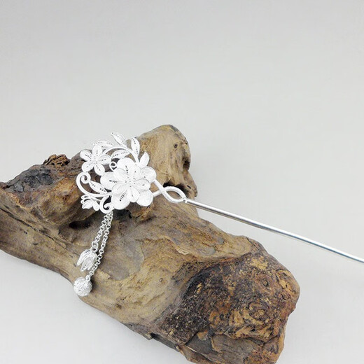 Enchanting Cat 99 sterling silver hairpin, ancient style hairpin with tassels, new Chinese style rocking hairpin, high-end ladies birthday gift, practical for girls, butterfly flower full silver hairpin, free certificate, gift box, 1 piece set