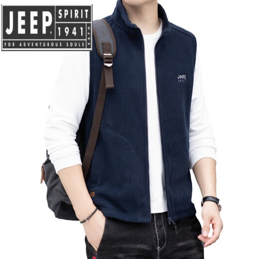 JEEP SPIRIT Jeep Spirit Polar Fleece Vest Men's Autumn and Winter Casual Versatile Plus Velvet Thickened Fleece Vest Men's Jacket Royal Blue L Recommended 125-145 Jin Jin equals 0.5 kg