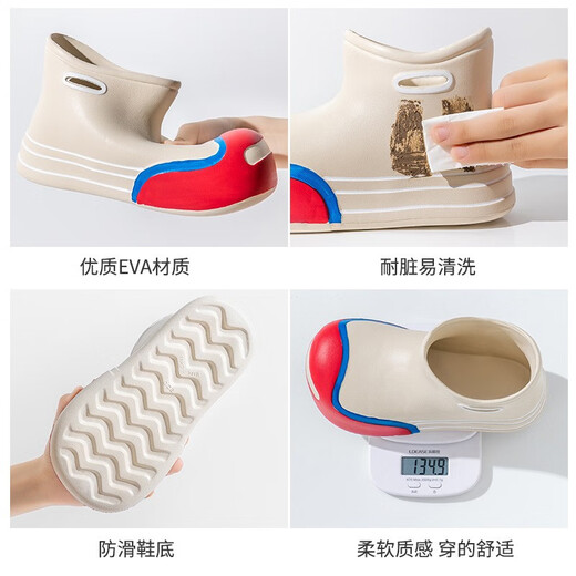 Zhenxi Botas de lluvia para mujeres tubos cortos de moda, dibujos animados lindo Eva Summer grueso Suele impermeable sin deslizamiento Botas de lluvia para adultos resistentes a los adultos Khaki 36.5 Adecuado para tamaños 36-37
