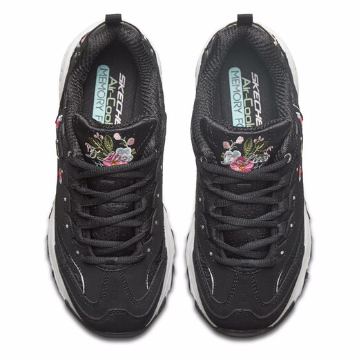 
Skechers women's shoes spring and autumn 2024 new thick-soled high-rise daddy shoes lightweight shock-absorbing casual embroidered panda shoes sneakers 11977-BLK 35