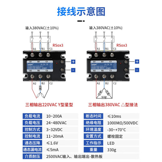 XMSJMGR-3032JGXSSR美格尔三相固态继电器直流交流3840Z256080A MGR-3 032 3890Z 90A