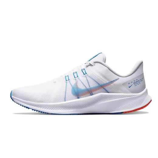 耐克（NIKE）男鞋夏季Quest 4飞线网面跑步鞋减震透气轻便休闲鞋运动鞋子 DA1105-101白色蓝红 44.5