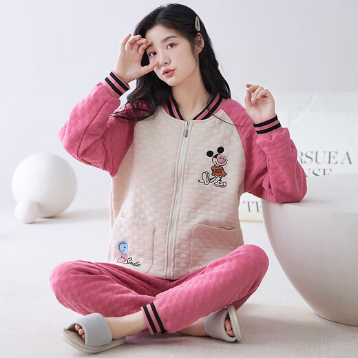Comfortable shirt for women, winter pure cotton long sleeves, autumn and winter warmth thin cotton air cotton mezzanine, women's warm home clothing MC15276 XXL (recommended 135-150Jin [Jin equals 0.5 kg])