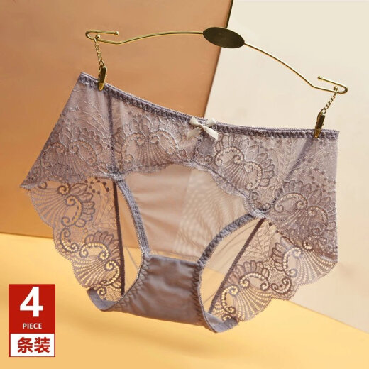 Triumph 4 new spring and summer underwear women's lace mid-waist sexy transparent thin mesh hip lifting seamless black + skin color + gray + red XL110-135Jin [Jin equals 0.5 kg] suitable