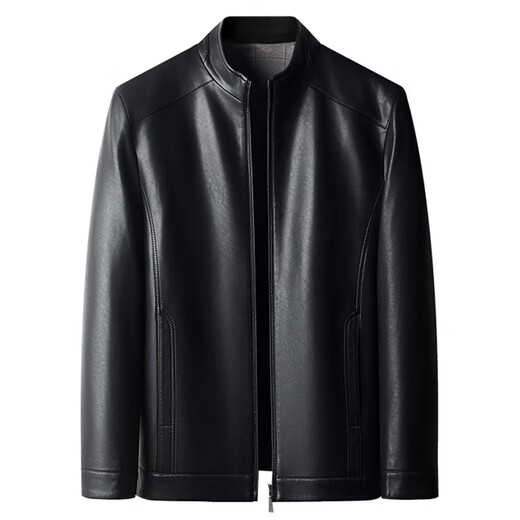ROMON Haining imitation leather jacket men's winter style young and middle-aged men's leather jacket jacket dad men's velvet stand-up collar motorcycle jacket 2002 black lapel velvet style 175/L recommended 120-140 Jin Jin is equal to 0.5 kg