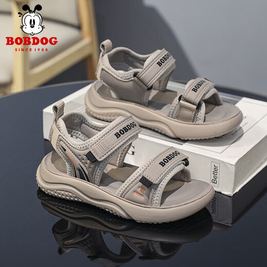 BOBDOG boys' shoes, children's sandals, summer style, boys' fashionable Velcro open-toe sandals, non-slip, lightweight beach shoes, trendy TS6004 light brown 27, inner length 17cm