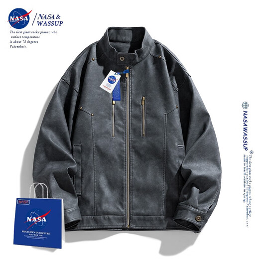 Nasawassup official fashion brand co-branded jacket men's autumn and winter American stand-up collar motorcycle suit handsome pilot men's leather jacket Bean green XL (recommended 135-155 Jin Jin equals 0.5 kg)