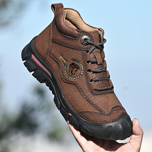 Camel Western Regionen Baumwollschuhe Herren Winter warm und Samt High-Top-Lederschuhe verdickte Schneestiefel echte Leder wasserdichte Martin Boots 831 Khaki [hinzugefügt plus Samt] 38