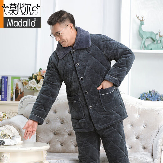 
Modal middle-aged and elderly men's pajamas in winter thickened plus velvet coral velvet three-layer cotton jacket large size dad warm home clothes 683 gray three-layer plus/thick plus/velvet 2XL Recommended 140-160Jin [Jin equals 0.5 kg]
