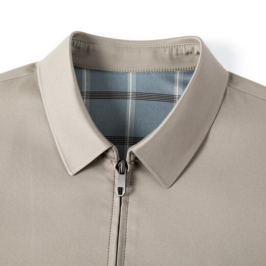 MONTAGUT Mulberry Silk Men's Breathable Jacket Casual Lapel Inner Plaid Solid Color Men's Jacket JC Khaki XL