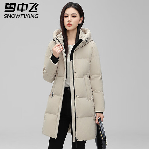 雪中飞羽绒服女中长款加厚保暖冬装外套2025新款时尚显瘦百搭简约防寒服 燕麦色 XL (170) （115-125斤）