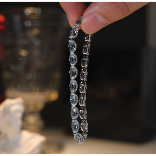 Fat Donglai's same style aquamarine ring, European and American micro-encrusted diamond sea blue row ring, Galaxy Princess lace buckle bracelet, about 18cm