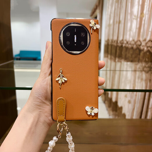 狮凯盾【智能视窗 | 免翻盖接听】华为MateX7手机壳全包matex6典藏版折叠屏高档皮套超薄X5防摔带手链女 【枫叶橙-全包翻盖】芭蕾女孩+金属米妮+玫瑰花手链 华为 Mate X5