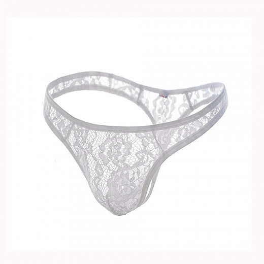 European and American cross-border men's lace thong sexy underwear cross-border sexy underwear transparent men's T S white