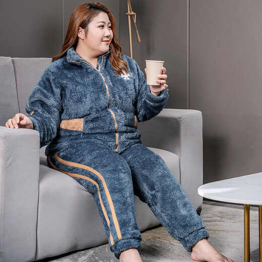 
Jinzhiyan coral velvet large size pajamas for women thickened velvet autumn and winter plus fat plus size fat mm200Jin [Jin equals 0.5 kg] Home clothing winter style WB6625 green button velvet 4XL [recommended weight 180-200Jin [Jin equals 0.5 kg]]