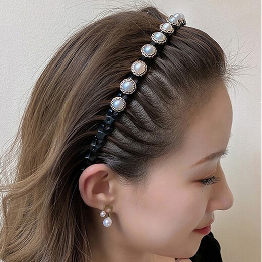 Zhuo Keke 2025 New Rhinestone Wave Hair Hoop Women's Pressed Hair Clip Broken Hair Organizing Artifact Headband Hair Clip Summer Headwear Black Rhinestone Wavy Hair Hoop