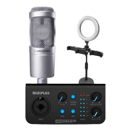 Audio-Technica AT2035 condenser microphone recording studio equipment set professional recording audio novel recording anchor live broadcast full set of computer karaoke external sound card mobile phone microphone AT2035 silver + midi M pro sound card