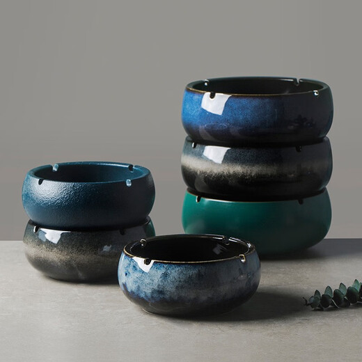 INSCRIPTION Creative personality retro living room office round large-capacity ashtray high-quality practical ceramic large size storage ashtray Zuoqing small size 15.5cm