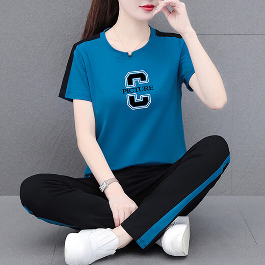 NY-EMMA运动套装女短袖夏季薄款高档洋气减龄棉质休闲时尚跑步服两件套 692灰色（长裤套装） 3XL(建议140-155斤)