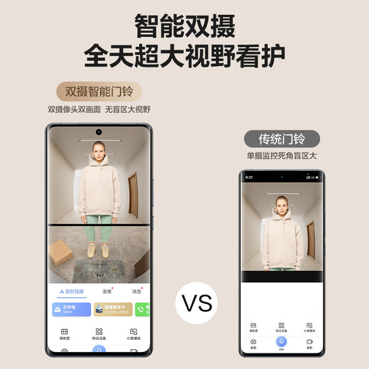 Fluorit ep3x Videotürklingel Dual -Kamera 3 Millionen Pixel + 2 Millionen Pixel Dual Camera Home Überwachung Smart Doorklingel Kamera Elektronische Katze Eye Extreme Grau