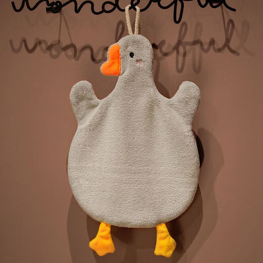Jie Yintong Internet celebrity hand towel hanging cute hand towel children's hand towel bathroom handkerchief kitchen hand towel cute big goose gray + 1 hook coral velvet highly efficient water absorption-dries instantly when exposed to water