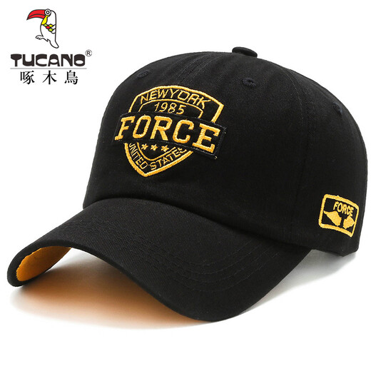 Woodpecker Baseball Cap All Seasons Men's Hat Embroidered Versatile Hat Men's Peaked Cap Trendy Black