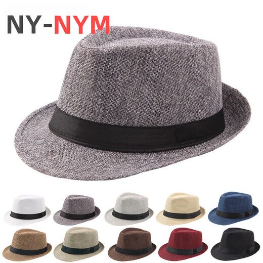 NY-NYM middle-aged and elderly men's outdoor sun hat prom party jazz hat linen curled top hat gentleman hat khaki 58cm