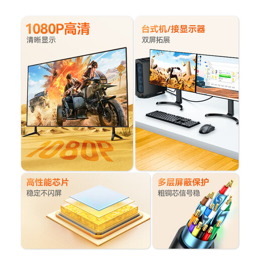 山泽 DP转VGA转换线 DisplayPort转VGA公对公高清投屏视频线 电脑台式机连投影仪显示器2米 SPG20
