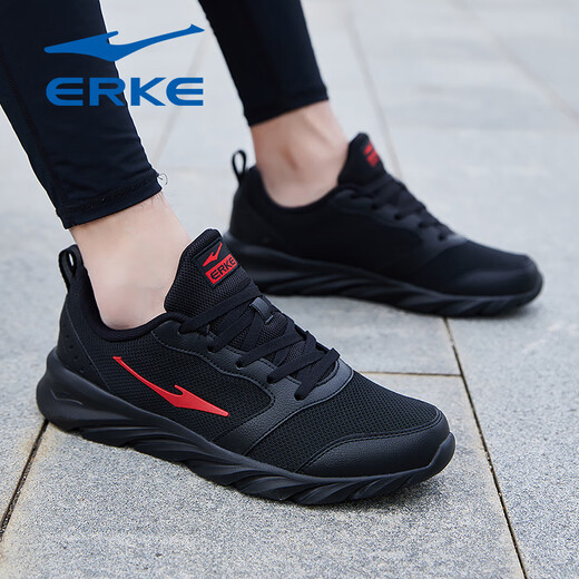 Hongxing Erke (Erke) Sneakers Herrenschuhe 2025 Neuer Sommer atmungsaktives Mesh Dad Schuhe Schwarz Mesh Schuhe schockabsorbierende weiche Sohle-Laufschuhe Schwarz/Big Red 3291 (Mesh) 42