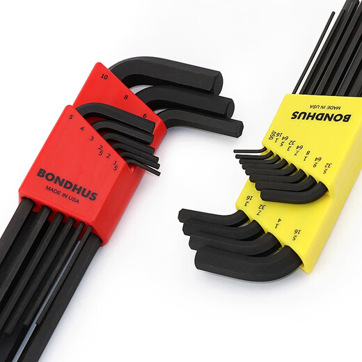 
BONDHUS United States imported extended flat head metric imperial hexagon wrench set hexagon key 6/7/9/13 package 12137 English flat head 13 package 0.05-3/8'