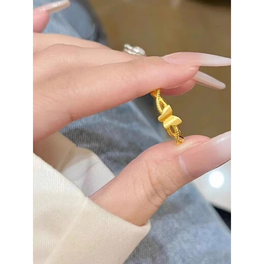 3d hard gold ring new fashion 18K gold female twist ring adjustable simple and versatile butterfly twist ring