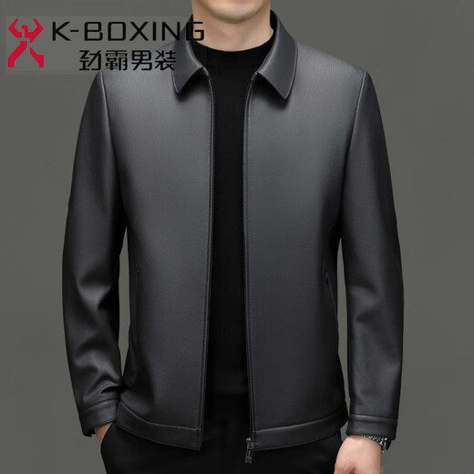 JINBA new autumn and winter middle-aged lapel genuine leather jacket for men slim sheepskin daddy casual leather jacket 8116 black single leather one size 190/56