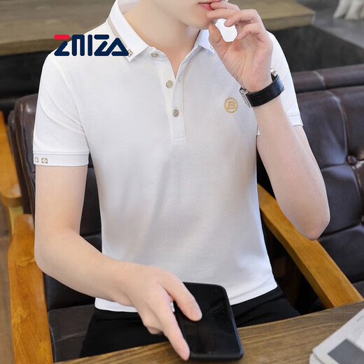 T-shirt à manches courtes ZMZA pour hommes à revers pour hommes T-shirt à cou de polo simple à la mode simple pour hommes 683 Bleu L recommandé 120-135jin [Jin est égal à 0,5 kg]