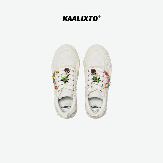 Kaalixto星星鞋原创国潮设计小众潮流新款光变白色椰树运动帆布鞋男女同款 白色 39