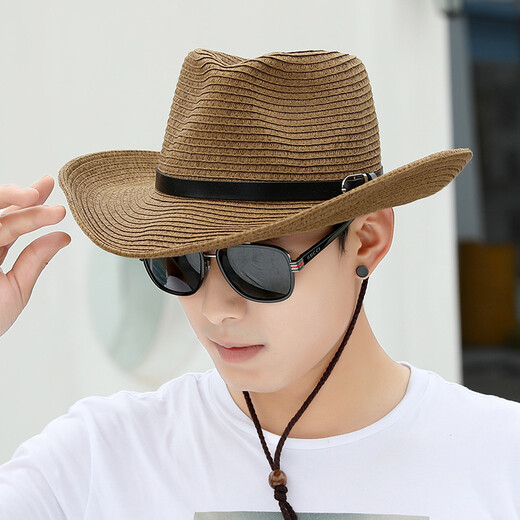 Baijichuan Hat Men's Summer Sun Hat Sun Protection Sun Hat Outdoor Fishing Hat Men's Korean Straw Hat Travel Beach Hat Khaki Belt Style One Size (58-60cm)