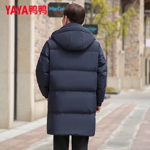 YAYA (YAYA) Dad's Down Jacket Men's Mid-Length 2024 Winter New Middle-aged and Elderly Business Casual Hooded Thickened Jacket SL 8052 Navy Blue 175/92A(L)