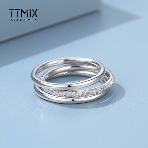 TTMIX women's glossy platinum ring pt950 frosted white gold Sansheng III ring can be worn single, frosted 18# 1.5-1.7g