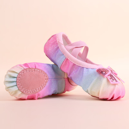 Dance Oriental (E.Dance) Children's Dance Shoes Girls Sequin Ballet Shoes Girls Professional Soft Sole Practice Shoes Children's Chinese Dance Dance Shoes Gradient Color 26