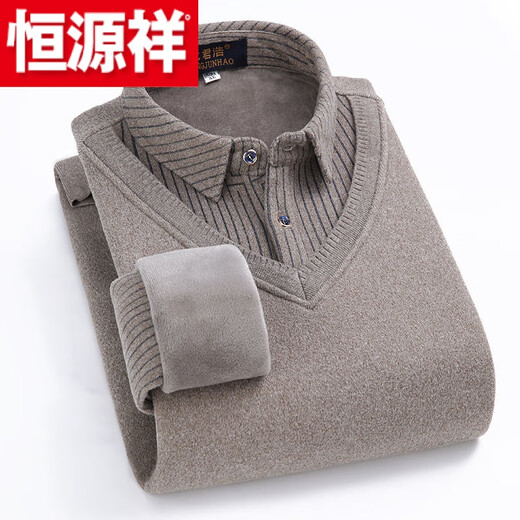 Hengyuanxiang (HYX) loose men's fake two-piece sweater sweater shirt collar plus velvet thickening to keep warm winter new style stand-up collar High-end brand special price broken code fake two-piece gray threaded cuffs High-end brand special price broken code L Recommended 90Jin Jin equals 0.5kg -120Jin Jin equals 0.5kg