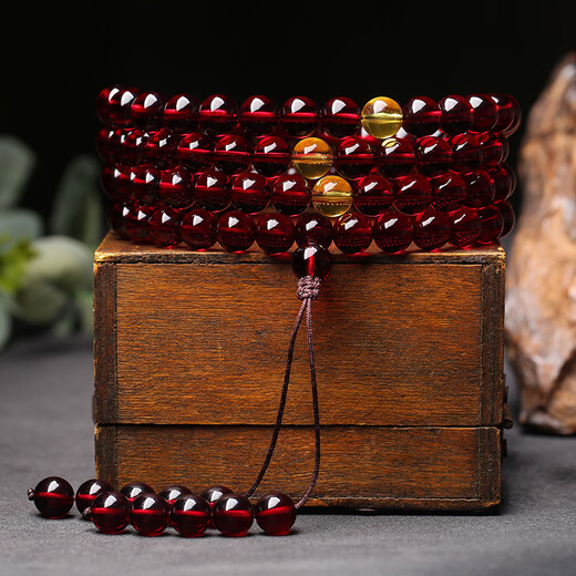 Fat Donglai's same style blood amber bracelet Myanmar 108 Buddha beads beeswax model for men and women amber multi 108 beeswax 10mm